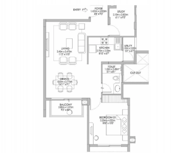 Godrej Eternity Floor Plan - 938 sq.ft. 