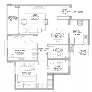 Godrej Eternity Floor Plan - 1090 sq.ft. 