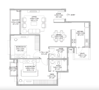 Godrej Eternity Floor Plan - 1309 sq.ft. 