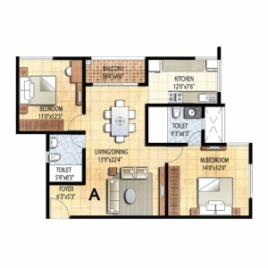 Prestige Falcon City Floor Plan - 1204 sq.ft. 