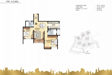 Prestige Falcon City Floor Plan - 1218 sq.ft. 