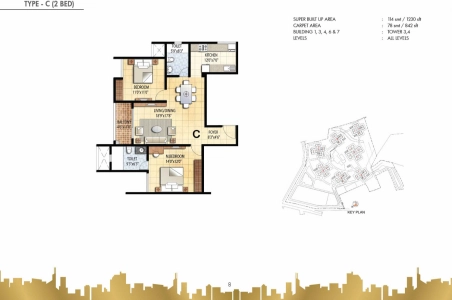 Prestige Falcon City Floor Plan - 1230 sq.ft. 