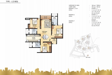 Prestige Falcon City Floor Plan - 1588 sq.ft. 