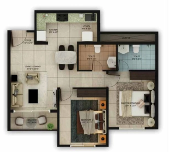 Salarpuria Sattva Misty Charm Floor Plan - 945 sq.ft. 