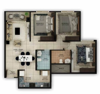 Salarpuria Sattva Misty Charm Floor Plan - 1254 sq.ft. 