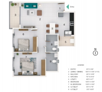 Adarsh Greens Phase 1 Floor Plan - 1005 sq.ft. 