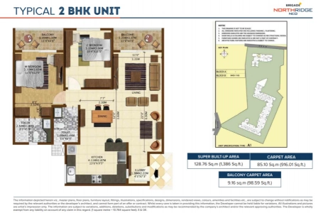 Brigade Northridge Neo Floor Plan - 1386 sq.ft. 
