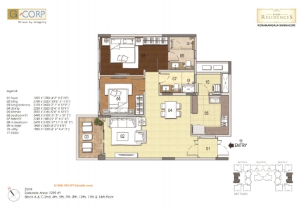 G Corp Residences Floor Plan - 1339 sq.ft. 