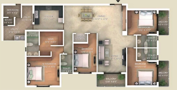Adarsh Lakefront Floor Plan - 2824 sq.ft. 