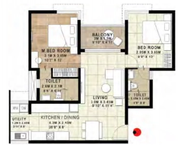 Brigade Horizon Floor Plan - 1064 sq.ft. 