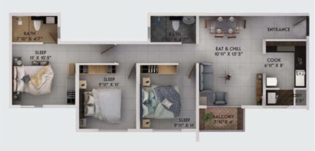 Provident Sundeck Floor Plan - 1082 sq.ft. 
