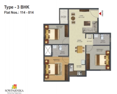 Sowparnika Pranathi Floor Plan - 973 sq.ft. 