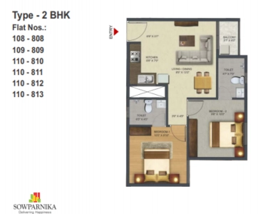 Sowparnika Pranathi Floor Plan - 745 sq.ft. 