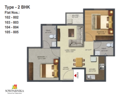 Sowparnika Pranathi Floor Plan - 761 sq.ft. 
