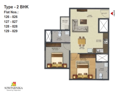 Sowparnika Pranathi Floor Plan - 802 sq.ft. 