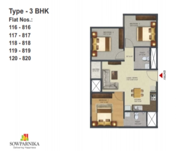 Sowparnika Pranathi Floor Plan - 943 sq.ft. 