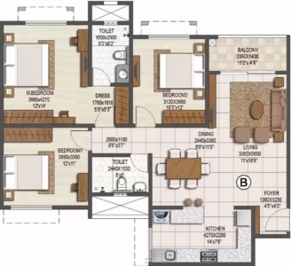 Brigade Buena Vista Floor Plan - 1036 sq.ft. 