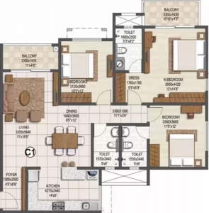 Brigade Buena Vista Floor Plan - 1120 sq.ft. 