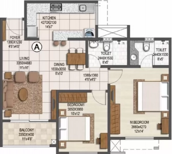 Brigade Buena Vista Floor Plan - 777 sq.ft. 