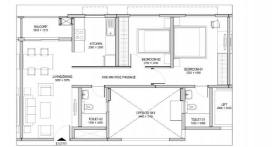 Sobha Dream Acres Floor Plan - 1007 sq.ft. 