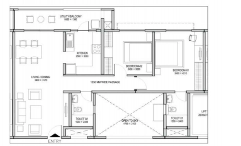 Sobha Dream Acres Floor Plan - 1205 sq.ft. 