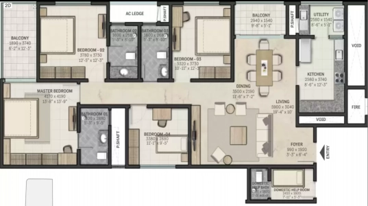 Sobha Rajvillas Floor Plan - 2171 sq.ft. 