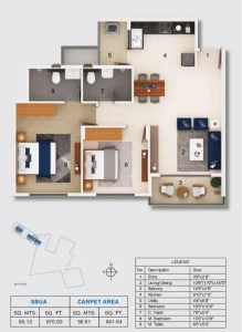 Adarsh Tropica Floor Plan - 970 sq.ft. 