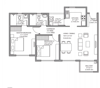 Godrej 24 Floor Plan - 1114 sq.ft. 