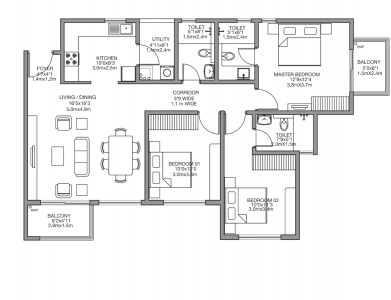 Godrej 24 Floor Plan - 1543 sq.ft. 