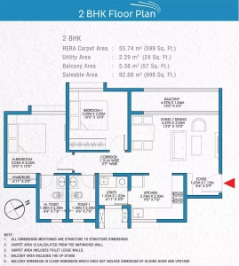 Godrej Park Retreat Floor Plan - 998 sq.ft. 
