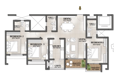 Prestige Avalon Park Floor Plan - 1536 sq.ft. 