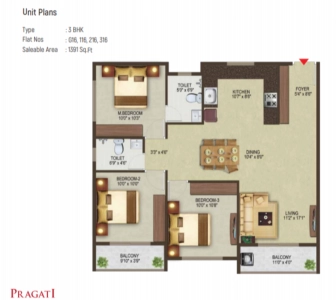 Sowparnika Pragati Floor Plan - 1391 sq.ft. 