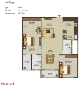 Sowparnika Pragati Floor Plan - 1412 sq.ft. 
