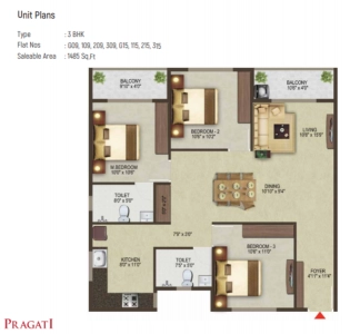 Sowparnika Pragati Floor Plan - 1485 sq.ft. 