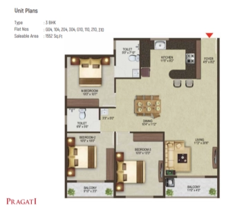 Sowparnika Pragati Floor Plan - 1552 sq.ft. 