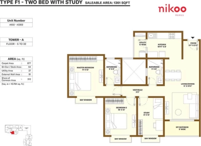 Bhartiya City Nikoo Homes Floor Plan - 1160 sq.ft. 