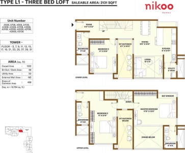 Bhartiya City Nikoo Homes Floor Plan - 1850 sq.ft. 