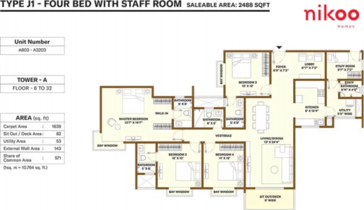Bhartiya City Nikoo Homes Floor Plan - 2450 sq.ft. 