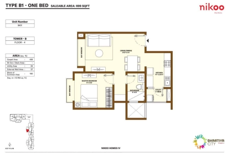 Bhartiya City Nikoo Homes Floor Plan - 670 sq.ft. 