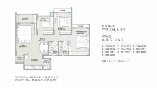 Orchid Piccadilly Floor Plan - 1371 sq.ft. 