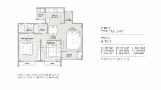 Orchid Piccadilly Floor Plan - 1165 sq.ft. 