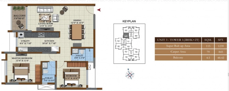 Salarpuria Sattva Opus Floor Plan - 1239 sq.ft. 