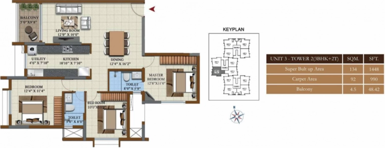 Salarpuria Sattva Opus Floor Plan - 1448 sq.ft. 