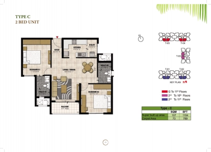 Prestige Willow Tree Floor Plan - 1154 sq.ft. 