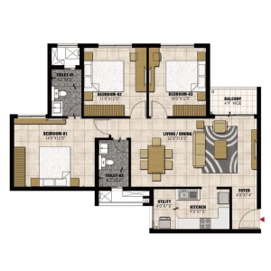 Prestige Willow Tree Floor Plan - 1364 sq.ft. 