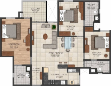 Brigade Cornerstone Utopia Floor Plan - 1323 sq.ft. 