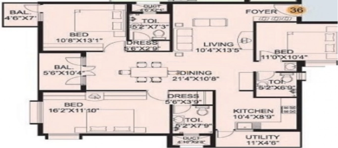 Mahaveer Varna Floor Plan - 1635 sq.ft. 