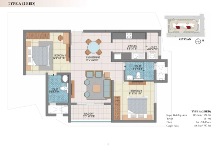 Prestige Fontaine Bleau Floor Plan - 1132 sq.ft. 