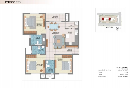 Prestige Fontaine Bleau Floor Plan - 1575 sq.ft. 
