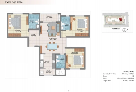 Prestige Fontaine Bleau Floor Plan - 1603 sq.ft. 